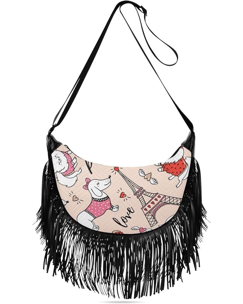 Women Fringe Tassel Cross Body Bag Cute Pug Pirate on Light Blue Leisure Shoulder Bag Color560 $11.10 Crossbody Bags