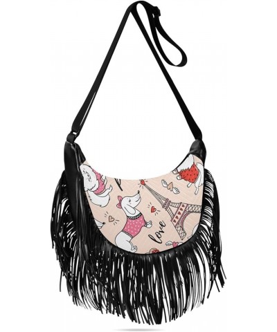 Women Fringe Tassel Cross Body Bag Cute Pug Pirate on Light Blue Leisure Shoulder Bag Color560 $11.10 Crossbody Bags