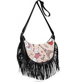 Women Fringe Tassel Cross Body Bag Cute Pug Pirate on Light Blue Leisure Shoulder Bag Color560 $11.10 Crossbody Bags