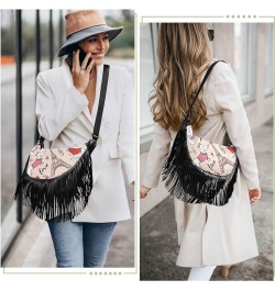 Women Fringe Tassel Cross Body Bag Cute Pug Pirate on Light Blue Leisure Shoulder Bag Color560 $11.10 Crossbody Bags