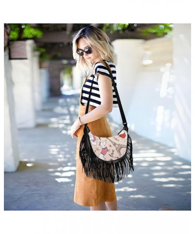 Women Fringe Tassel Cross Body Bag Cute Pug Pirate on Light Blue Leisure Shoulder Bag Color560 $11.10 Crossbody Bags