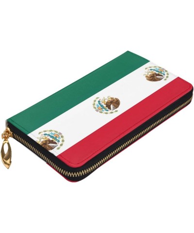 Flag Of Mexico Pattern Leather Long Clutch Wallet 7.48x4.13 Inch Comfortable Lightweight Waterproof Durable Nice $26.85 Clutches