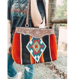 Red Multi Colored Saddle Blanket Tote ADBGA151E $90.65 Totes