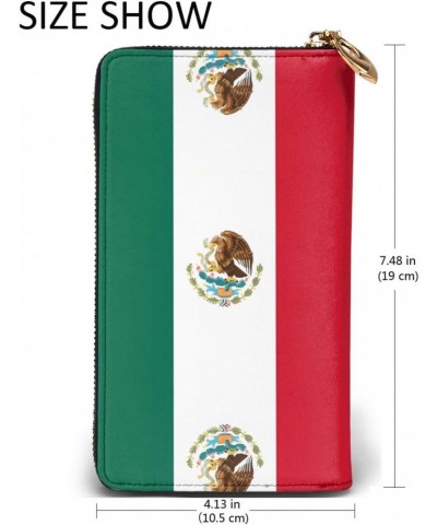 Flag Of Mexico Pattern Leather Long Clutch Wallet 7.48x4.13 Inch Comfortable Lightweight Waterproof Durable Nice $26.85 Clutches