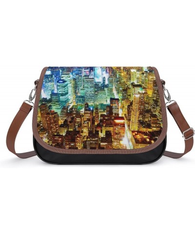 Printed Leather Crossbody Bags Women Shoulder Messenger Bags Designer Satchels City Scenery Color1 $22.00 Satchels