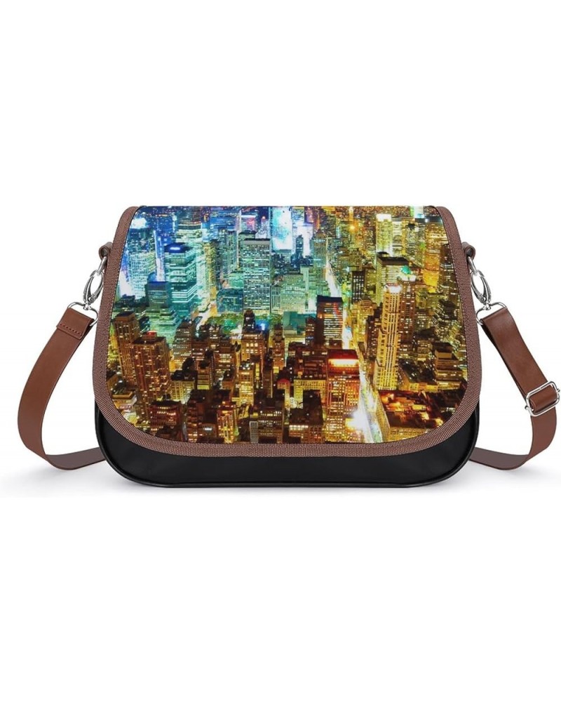 Printed Leather Crossbody Bags Women Shoulder Messenger Bags Designer Satchels City Scenery Color1 $22.00 Satchels