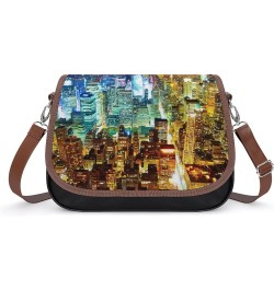 Printed Leather Crossbody Bags Women Shoulder Messenger Bags Designer Satchels City Scenery Color1 $22.00 Satchels