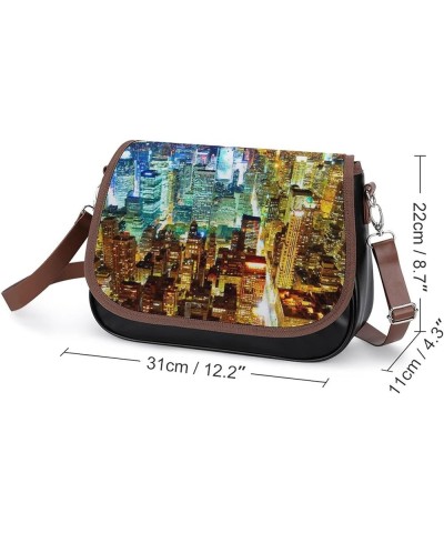 Printed Leather Crossbody Bags Women Shoulder Messenger Bags Designer Satchels City Scenery Color1 $22.00 Satchels