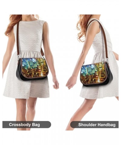 Printed Leather Crossbody Bags Women Shoulder Messenger Bags Designer Satchels City Scenery Color1 $22.00 Satchels