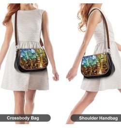 Printed Leather Crossbody Bags Women Shoulder Messenger Bags Designer Satchels City Scenery Color1 $22.00 Satchels