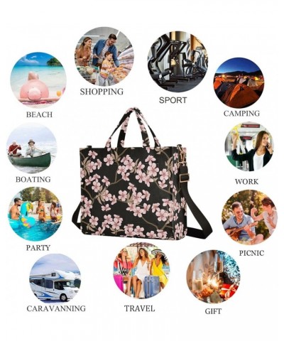 Womens Corduroy Handbag Pink Cherry Blossom Black Floral Satchel Shoulder Bag for Travel Beach Gym Shopping Multi05 $11.27 Sa...