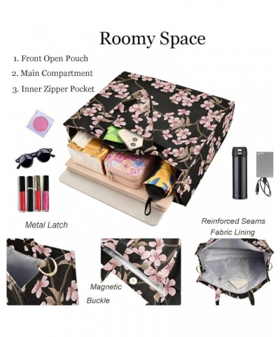 Womens Corduroy Handbag Pink Cherry Blossom Black Floral Satchel Shoulder Bag for Travel Beach Gym Shopping Multi05 $11.27 Sa...