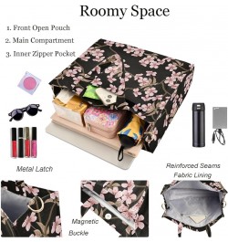 Womens Corduroy Handbag Pink Cherry Blossom Black Floral Satchel Shoulder Bag for Travel Beach Gym Shopping Multi05 $11.27 Sa...