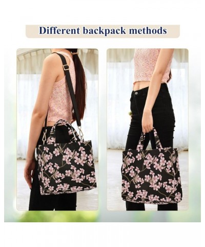 Womens Corduroy Handbag Pink Cherry Blossom Black Floral Satchel Shoulder Bag for Travel Beach Gym Shopping Multi05 $11.27 Sa...