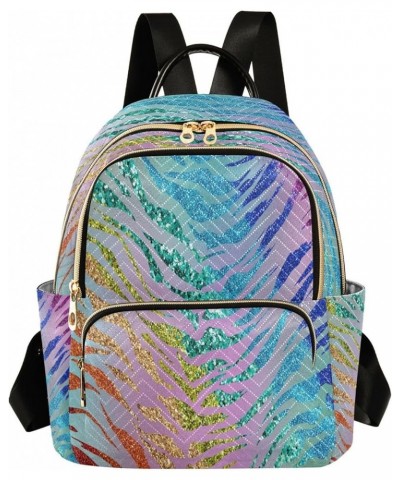 Backpack Purse for Women Rainbow Glam Glitter Animal Skin Casual Shoulder Bag Small Backpack S Medium $12.48 Backpacks