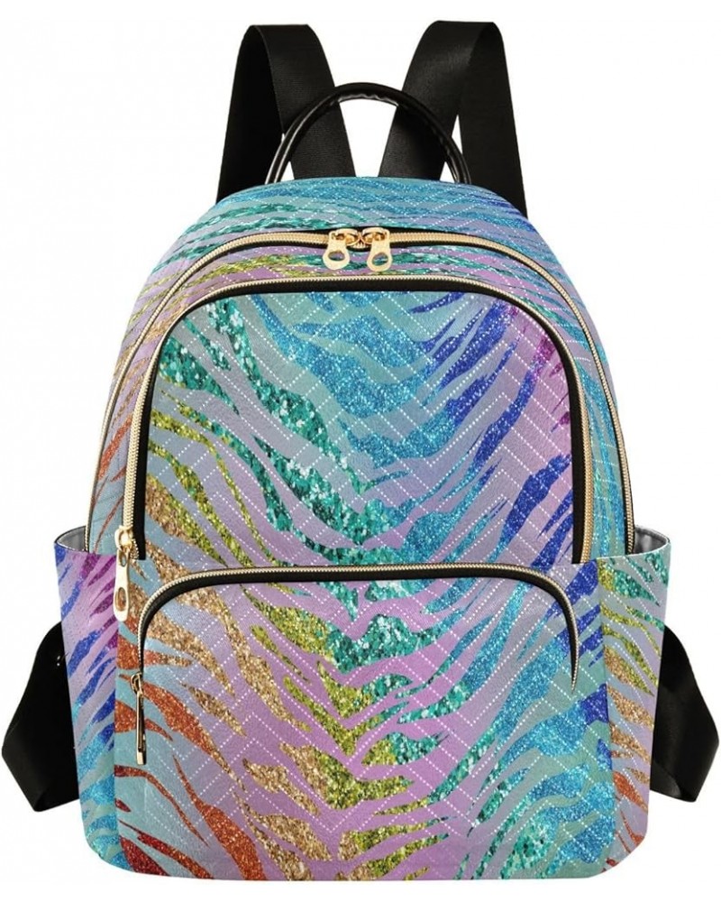 Backpack Purse for Women Rainbow Glam Glitter Animal Skin Casual Shoulder Bag Small Backpack S Medium $12.48 Backpacks