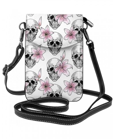 Small Crossbody Phone Bags for Women Leather Cell Phone Purse Lightweight Cell Phone Wallet Skull Head Flower $16.38 Crossbod...