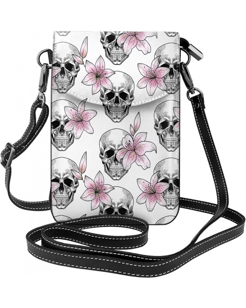 Small Crossbody Phone Bags for Women Leather Cell Phone Purse Lightweight Cell Phone Wallet Skull Head Flower $16.38 Crossbod...