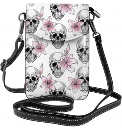 Small Crossbody Phone Bags for Women Leather Cell Phone Purse Lightweight Cell Phone Wallet Skull Head Flower $16.38 Crossbod...