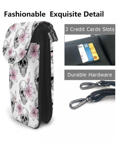 Small Crossbody Phone Bags for Women Leather Cell Phone Purse Lightweight Cell Phone Wallet Skull Head Flower $16.38 Crossbod...