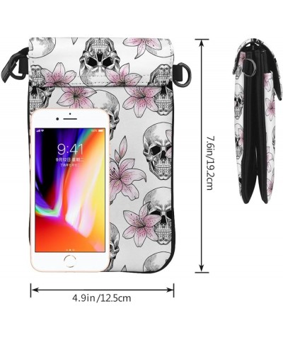 Small Crossbody Phone Bags for Women Leather Cell Phone Purse Lightweight Cell Phone Wallet Skull Head Flower $16.38 Crossbod...