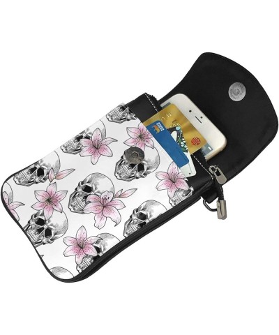 Small Crossbody Phone Bags for Women Leather Cell Phone Purse Lightweight Cell Phone Wallet Skull Head Flower $16.38 Crossbod...