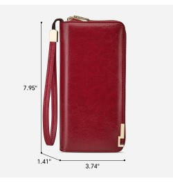 Long Wallet for Women Genuine Leather Zipper Wallet with 30 Card Slots|2 ID Windows|RFID Blocking|Wrist Strap|Cash Compartmen...