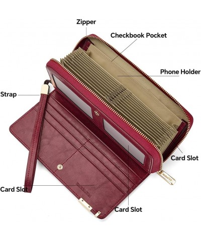 Long Wallet for Women Genuine Leather Zipper Wallet with 30 Card Slots|2 ID Windows|RFID Blocking|Wrist Strap|Cash Compartmen...