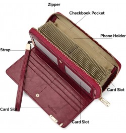 Long Wallet for Women Genuine Leather Zipper Wallet with 30 Card Slots|2 ID Windows|RFID Blocking|Wrist Strap|Cash Compartmen...