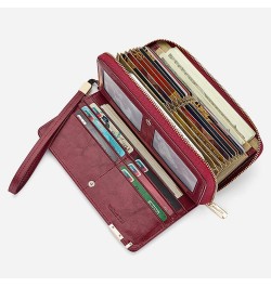 Long Wallet for Women Genuine Leather Zipper Wallet with 30 Card Slots|2 ID Windows|RFID Blocking|Wrist Strap|Cash Compartmen...