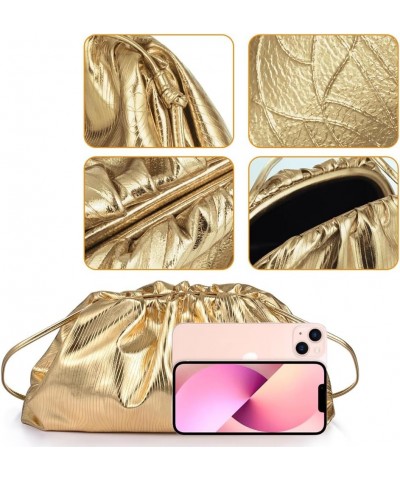 Women's Dumpling bag Crossbody Bag Ruched Cloud Purse Evening Bag Sparkly Handbag Shoulder Bag with Chain Gold $21.05 Evening...