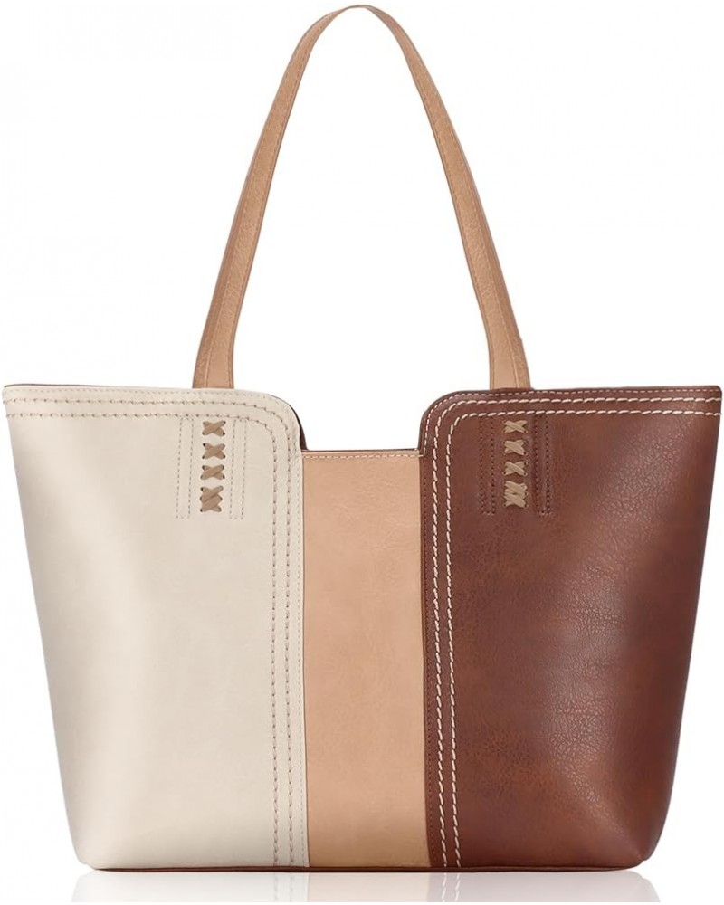 Women's Vegan Leather Tote Purses with Zipper Casual Shoulder Bags Large Capacity Handbags Three Chocolate $10.34 Totes