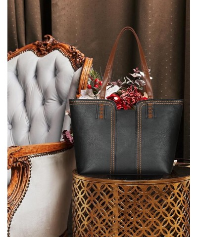 Women's Vegan Leather Tote Purses with Zipper Casual Shoulder Bags Large Capacity Handbags Three Chocolate $10.34 Totes