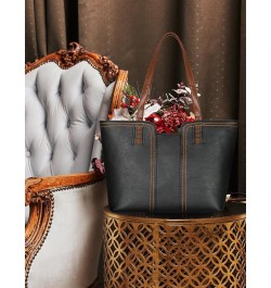 Women's Vegan Leather Tote Purses with Zipper Casual Shoulder Bags Large Capacity Handbags Three Chocolate $10.34 Totes