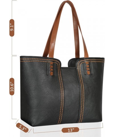 Women's Vegan Leather Tote Purses with Zipper Casual Shoulder Bags Large Capacity Handbags Three Chocolate $10.34 Totes