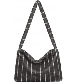 Plush Underarm Bag-Black White Stripe, Ladies Fluffy Shoulder Bag, Women Fluffy Tote Bag for Autumn and Winter $10.79 Totes