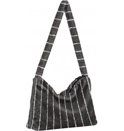 Plush Underarm Bag-Black White Stripe, Ladies Fluffy Shoulder Bag, Women Fluffy Tote Bag for Autumn and Winter $10.79 Totes