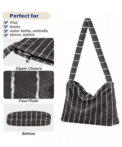 Plush Underarm Bag-Black White Stripe, Ladies Fluffy Shoulder Bag, Women Fluffy Tote Bag for Autumn and Winter $10.79 Totes