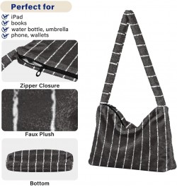 Plush Underarm Bag-Black White Stripe, Ladies Fluffy Shoulder Bag, Women Fluffy Tote Bag for Autumn and Winter $10.79 Totes