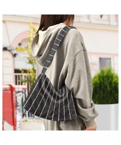 Plush Underarm Bag-Black White Stripe, Ladies Fluffy Shoulder Bag, Women Fluffy Tote Bag for Autumn and Winter $10.79 Totes