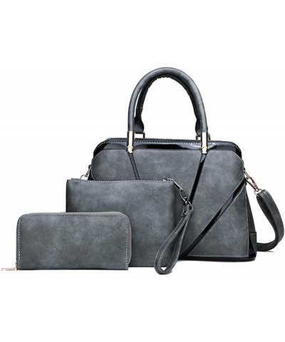 Synthetic PU Leather Tote for Women Crossbody Hobo Stitching One-shoulder Portable 3PCS Shoulder Wristlet Handbags Gray $36.0...