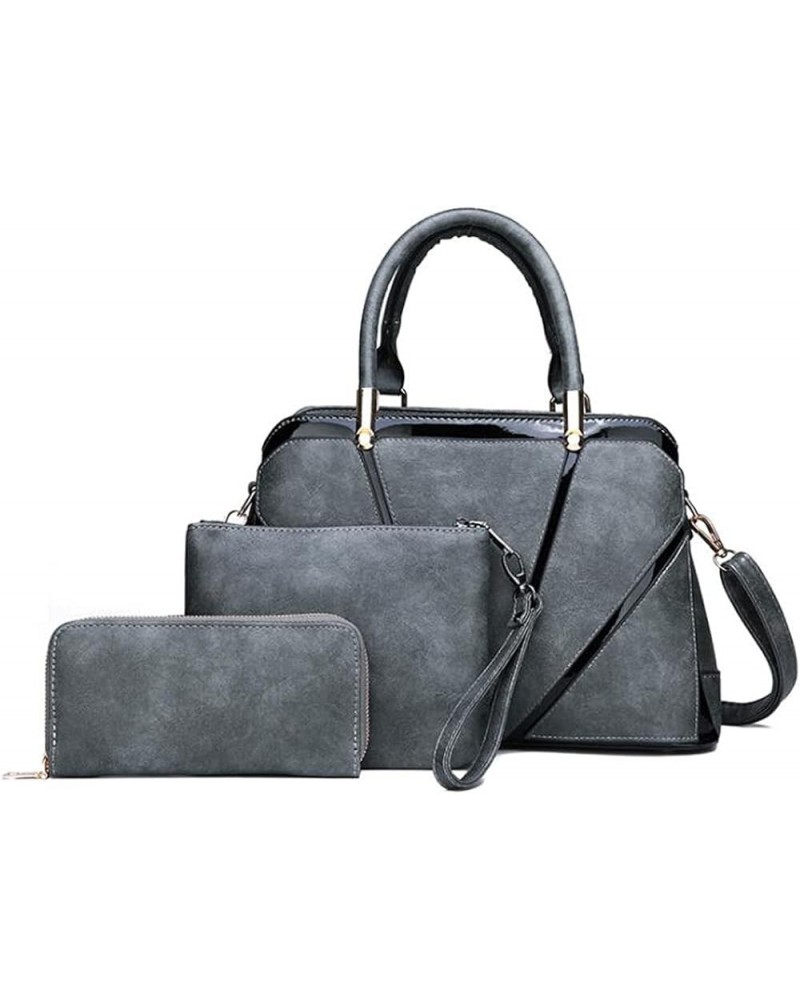 Synthetic PU Leather Tote for Women Crossbody Hobo Stitching One-shoulder Portable 3PCS Shoulder Wristlet Handbags Gray $36.0...