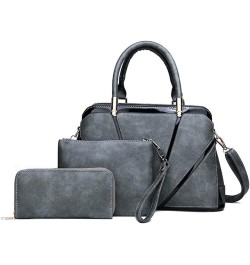 Synthetic PU Leather Tote for Women Crossbody Hobo Stitching One-shoulder Portable 3PCS Shoulder Wristlet Handbags Gray $36.0...