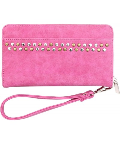 Faux Leather Ladies Purse Wallet With Wrist Strap Suede Finish Pink $23.75 Wallets