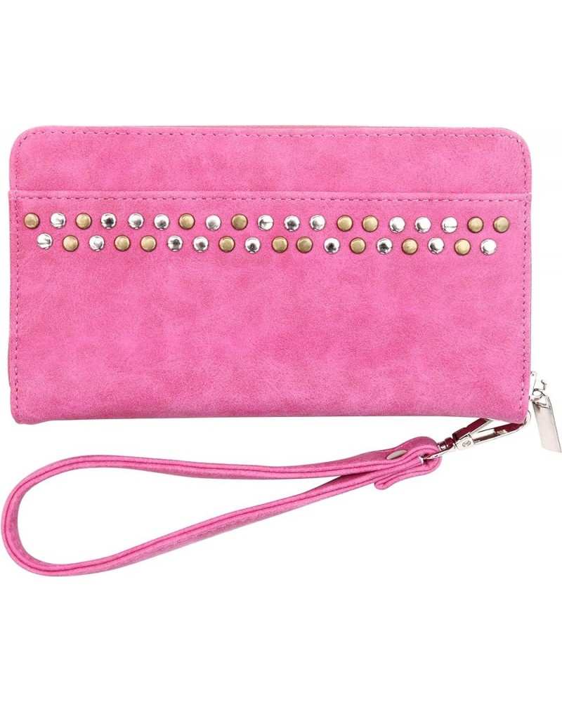 Faux Leather Ladies Purse Wallet With Wrist Strap Suede Finish Pink $23.75 Wallets