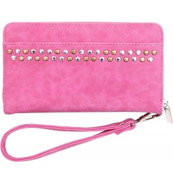 Faux Leather Ladies Purse Wallet With Wrist Strap Suede Finish Pink $23.75 Wallets