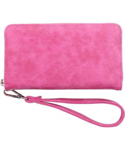 Faux Leather Ladies Purse Wallet With Wrist Strap Suede Finish Pink $23.75 Wallets