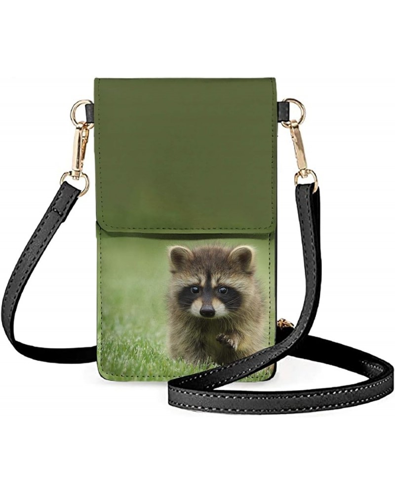 PU Leather Wallet Lightweight Cell Phone Crossbody Bag with Clear Window Shoulder Bag with Straps for Women Raccoon $10.56 Cr...