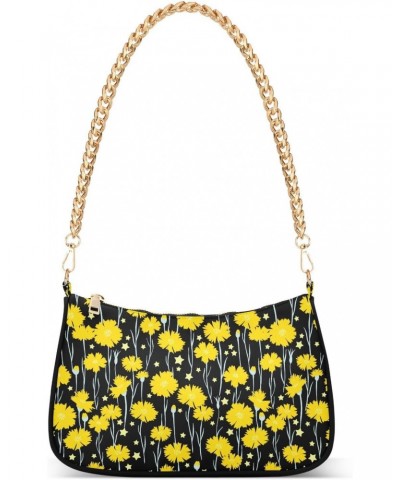 Yellow Flower Women Shoulder Bag Clutch Chain Purse Handbags with Zipper Pocket Tote Bag for Shopping Trip $12.60 Totes