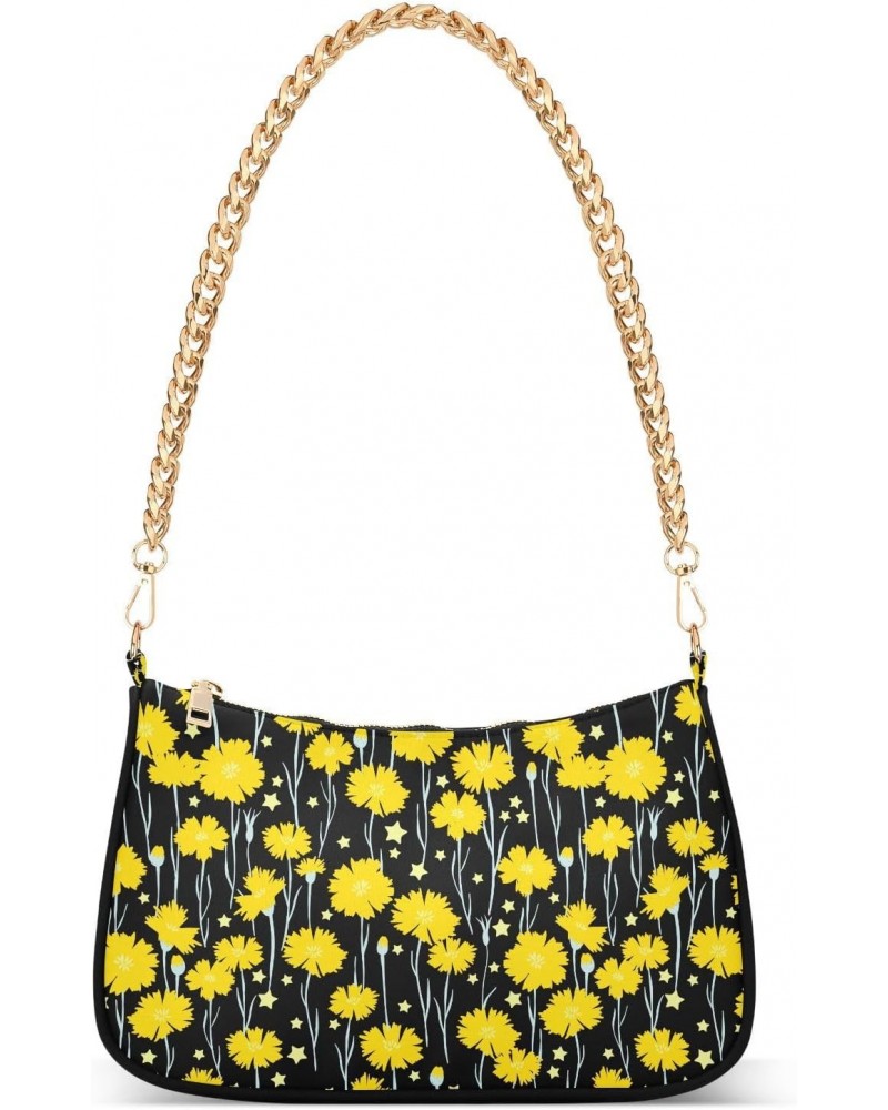 Yellow Flower Women Shoulder Bag Clutch Chain Purse Handbags with Zipper Pocket Tote Bag for Shopping Trip $12.60 Totes